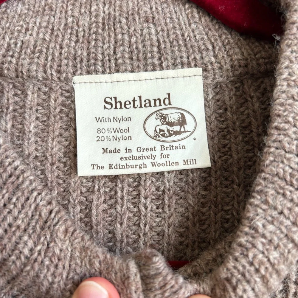 Shetland Edinburgh Wool Mill Button Up‎ Long Sleeve Sweater Tan Brown